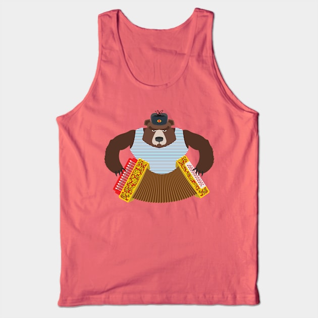 Russian Brown Bear with Accordion Tank Top by XOZ